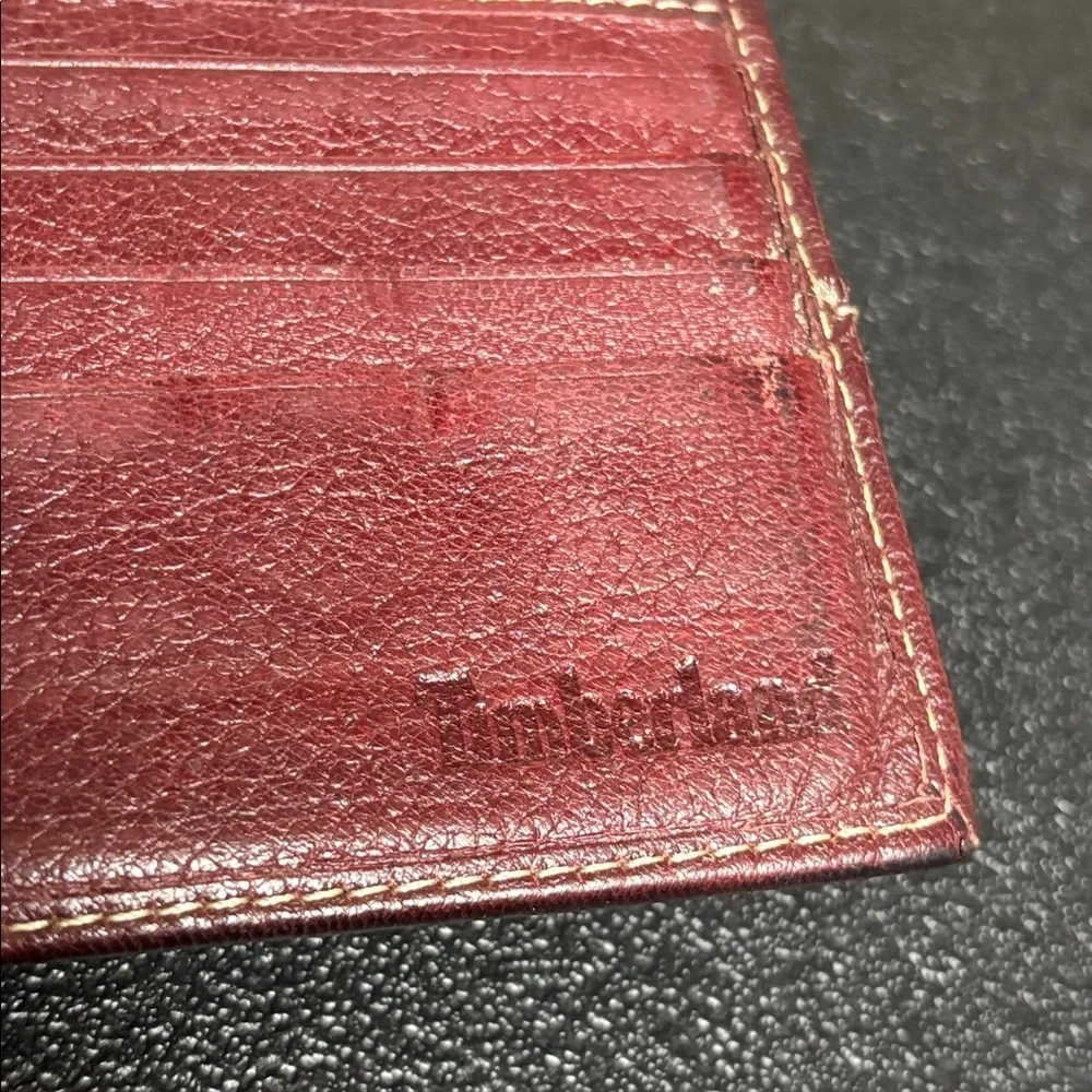 Timberland Men's Burgundy Leather Card Holder Bifold Vintage 90’s